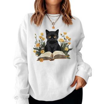 Cat For Book Lover Cute Cat And Book Women Sweatshirt - Thegiftio UK