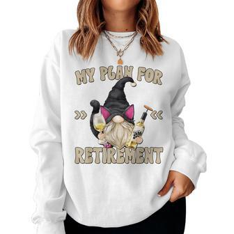 Cat And Wine Gnome Grandpa Retirement Plan For Cat Dad Women Sweatshirt - Monsterry AU