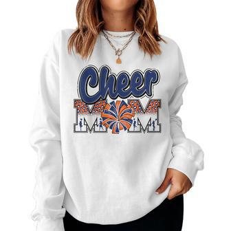 Cheer Mom Navy Orange Leopard Letters Cheer Pom Poms Women Sweatshirt - Monsterry