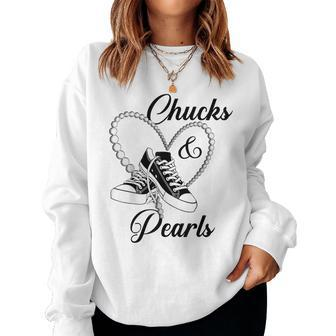 Chucks And Pearls Black 2023 For And Women Sweatshirt - Thegiftio UK