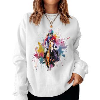 Colorful Jockey Girl On Horse Racing Women Sweatshirt | Mazezy