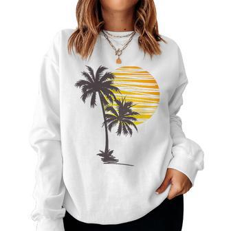 Cool Summer Vacation Sunset Beach Palm Tree Women Sweatshirt | Mazezy