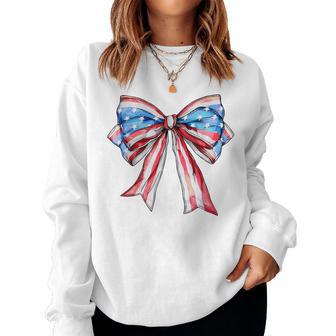 Coquette American Girly 4Th Of July American Flag Bow Girls Women Sweatshirt - Thegiftio UK