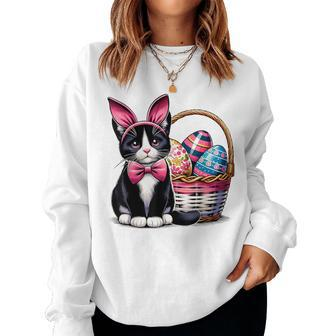 Cute Cat Kitty Easter Day Bunny Eggs Cat Lover Girls Women Sweatshirt - Seseable
