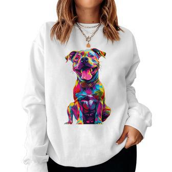 Cute Rainbow Pitbull Mom Dog Lover Pit Bull Owner Women's Women Sweatshirt - Seseable