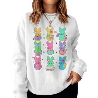 Cute Teacher Bunny Rabbit Reading Easter Bunnies Book Lovers Women Sweatshirt - Seseable