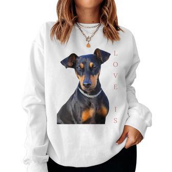 Damen Miniatur Pinscher Hund Mama Papa Liebe Welpe Haustier Mit-Ausschnitt Sweatshirt Frauen - Geschenkecke