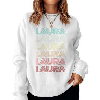 First Name Laura German Girl Purple Retro Nametag 80S Family Women Sweatshirt - Seseable