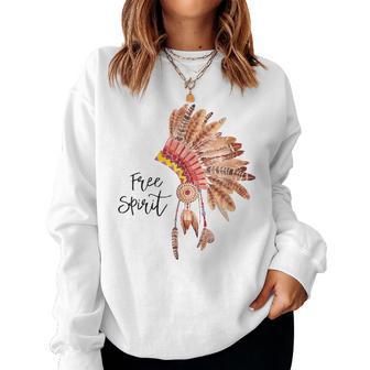 Free Spirit Native American Headdress Feathers Boho Ethnic Women Sweatshirt - Monsterry