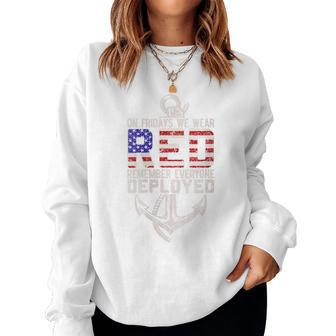 On Friday We Wear Red Military Support Troops Red Us Flag Women Sweatshirt - Monsterry