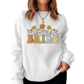 Bride Retro Groovy Bride Bachelorette Party Bridal Women Sweatshirt - Seseable