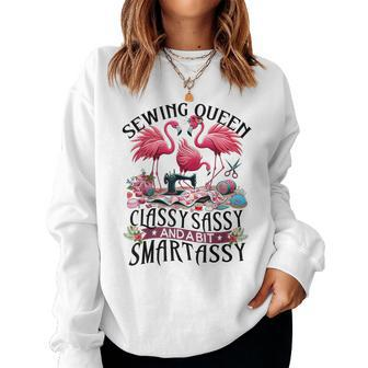Sewing Queen Cute Flamingo Flowery Sewing Machine Women Sweatshirt - Seseable