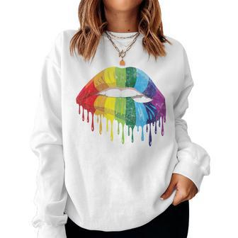 Gay Pride Equality Of Rainbow Drip Lip Biting Of Lgbt Women Sweatshirt - Monsterry DE