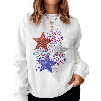 Girl 4Th Of July Red White Blue Star American Firework Women Sweatshirt - Monsterry AU