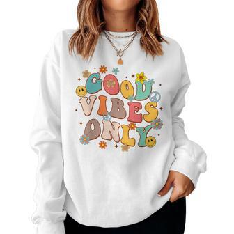 Good Vibes Only Peace Sign Love 60S 70S Retro Groovy Hippie Women Sweatshirt - Seseable
