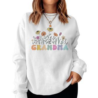 Grandma Flowers Groovy Retro Hippie Wildflower Mother's Day Women Sweatshirt | Mazezy