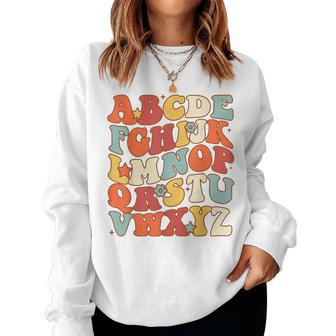 Groovy Letters Alphabet Learn Abcs Boy Girl Reading Teacher Women Sweatshirt - Monsterry UK