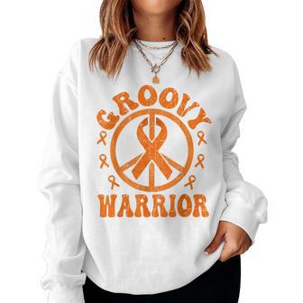Groovy Leukemia Awareness 70S Leukemia Warrior Women Sweatshirt - Thegiftio UK