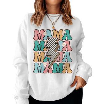 Groovy Mama Checkered Leopard Bolt Lightning Flower Mom Life Women Sweatshirt - Seseable