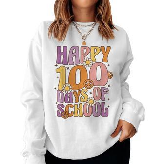 Happy 100 Days Of School For Teachers Retro Groovy 70S Women Sweatshirt - Monsterry CA