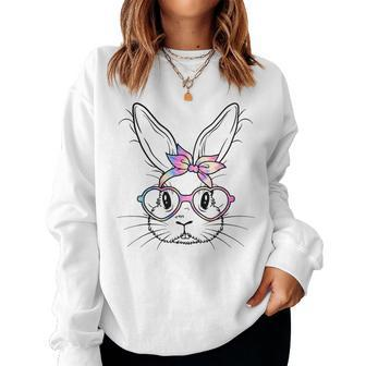 Happy Easter Cute Bunny Face Tie Dye Glasses Rabbit Girl Kid Women Sweatshirt | Mazezy