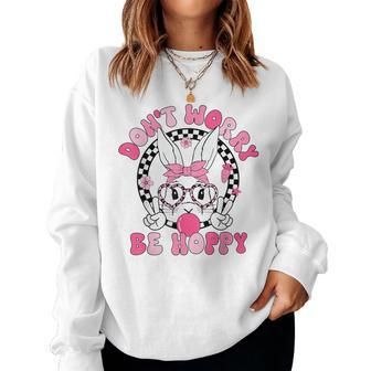Happy Easter Groovy Bunny Face Don't Worry Be Hoppy Women Women Sweatshirt - Thegiftio UK