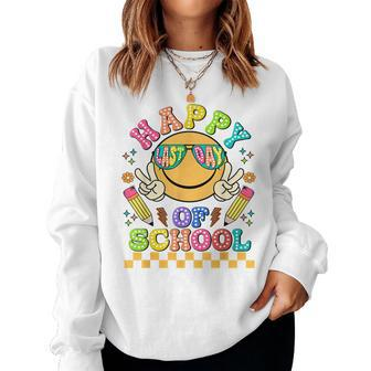 Happy Last Day Of School Groovy Smile Face Teacher Student Women Sweatshirt - Seseable