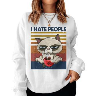 I Hate People Vintage T I Hate People Cat Coffee Women Sweatshirt - Monsterry AU