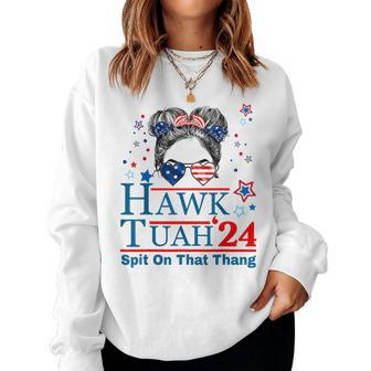 Hawk Tush Messy Bun Hawk Tuah 24 Spit On That Thing Women Sweatshirt - Monsterry
