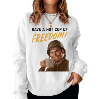 Hot Cup Of Freedom Vintage Patriotic Ww2 Military Coffee Women Sweatshirt - Monsterry AU