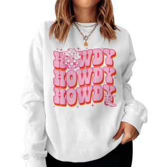 Howdy Southern Western Girl Country Rodeo Pink Disco Cowgirl Women Sweatshirt - Seseable