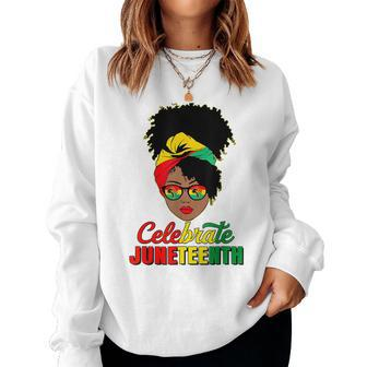 Junenth Black Messy Bun Celebrate 1865 Emancipation Women Sweatshirt - Monsterry CA