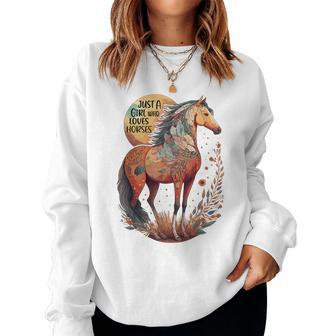 Just A Girl Who Loves Horses Bohemian Horse Lover Themed Women Sweatshirt - Monsterry DE
