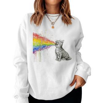 Kitten Rainbow Vomit Rainbow Cat Women Sweatshirt - Monsterry