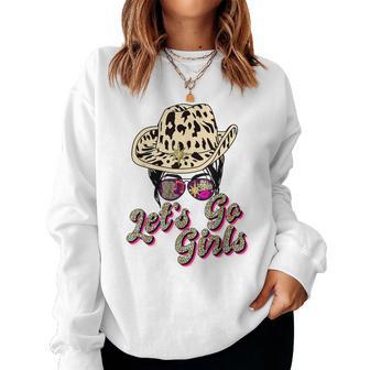 Let's Go Girls T Pink Leopard Print Cowboy Hat Cowgirl Women Sweatshirt - Thegiftio UK