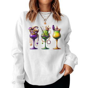 Mardi Gras Glass Of Wine Drinking Wine Festival Parade Women Sweatshirt | Mazezy UK