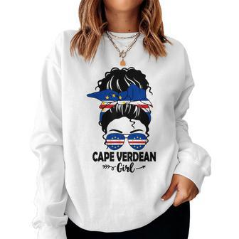 Messy Bun Cape Verdean Girl & Cape Verde Flag Glasses Bhm Women Sweatshirt - Monsterry DE