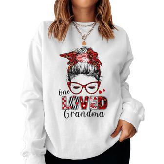 Messy Bun Hair One Loved Grandma Valentine's Day Women Sweatshirt - Monsterry DE