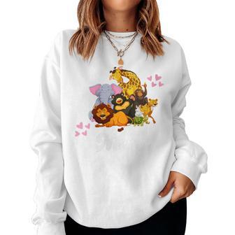 Nana Grandma Cute Zoo Animals Lion Giraffe Elephant Pink Women Sweatshirt - Monsterry