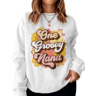 One Groovy Nana Grandma Floral Retro Womens Women Sweatshirt | Mazezy