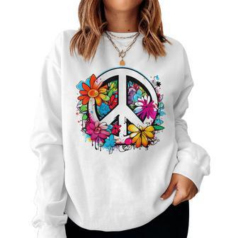 Peace Symbol Zeichen Blumen Frieden Flower Power Peace Sign Sweatshirt Frauen - Seseable