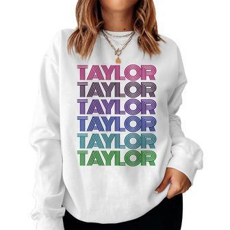 Personalized First Name Taylor Girl Groovy Retro Pink Women Sweatshirt - Monsterry AU