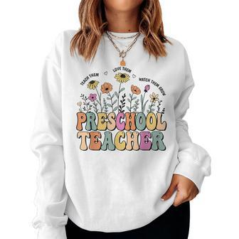 Preschool Teacher Wildflower Groovy Teacher Back To School Women Sweatshirt - Monsterry DE