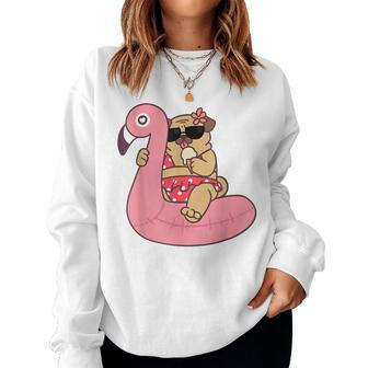 Pug Dog Bikini Pink Flamingo Float Ice Cream T Women Sweatshirt - Monsterry CA