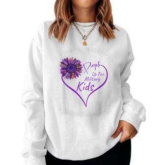 Purple Up Military Child Heart Leopard Sunflower Bleached Women Sweatshirt - Monsterry