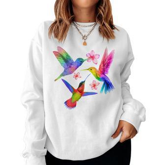 Rainbow Hummingbird Watercolor Colorful Bird Lover Women Sweatshirt - Monsterry DE