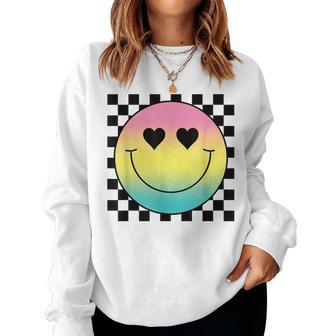Rainbow Smile Face Cute Checkered Smiling Happy Face Women Sweatshirt - Seseable