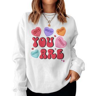 Retro Candy Heart Teacher Valentine's Day You Enough Women Sweatshirt - Seseable