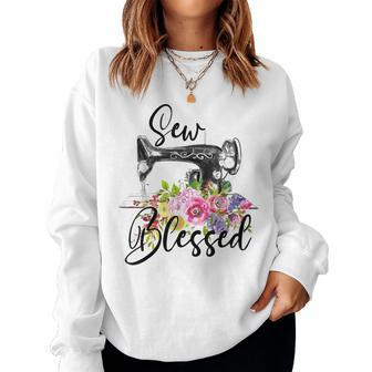Retro Floral Sewing Machine Sew Blessed Quilting Lovers Women Sweatshirt - Seseable