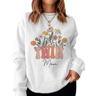 Retro Groovy Floral Twin Mom Mother's Day Wildflower Women Women Sweatshirt | Mazezy